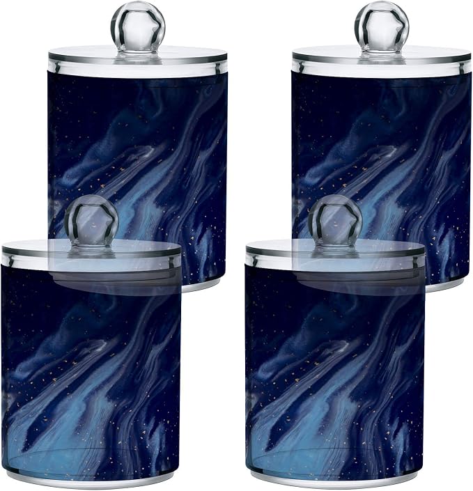 MNSRUU 4 Pack Qtip Holder Organizer Dispenser Beautiful Navy Blue Marble - Image 2