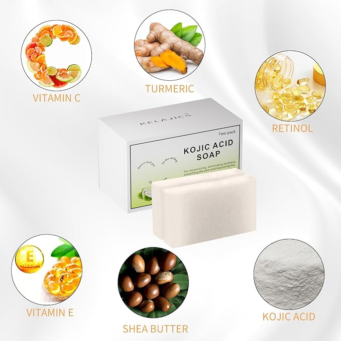 Kojic Acid Soap Bars with Retinol, Vitamin C, Fresh Coconut Scent - Image 5
