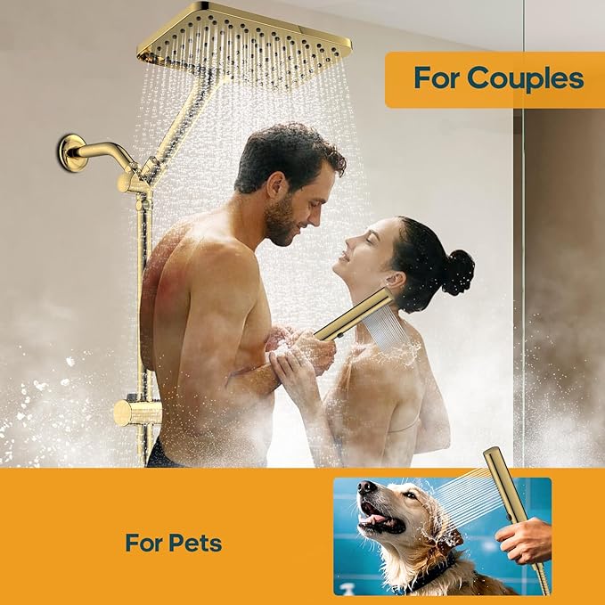 Shower Heads with Handheld Spray Combo Gold, 10 Inch High Pressure - Image 5