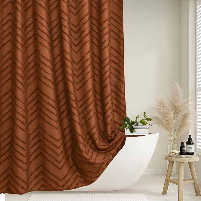 Extra Long Orange Boho Shower Curtain 84 inch Shower Curtain, Tufted Chevron - Image 5
