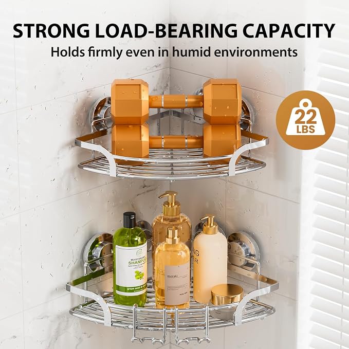 LEVERLOC 2 Pack Powerful Suction Cup Corner Shower Caddy, Stainless Steel - Image 4