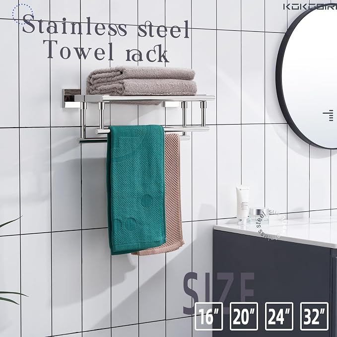 KOKOSIRI Bathroom Towel Rack Towel Holder 16 Inch Bath Towel Shelf - Image 5