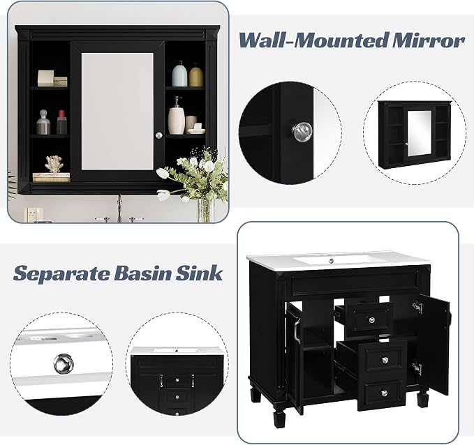 Merax 36" Bathroom Vanity with Sink, 36 inch Bathroom Vanity Storage Cabinet - Image 5