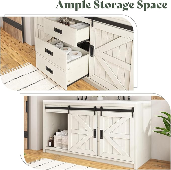 60" Farmhouse Sliding Barn Door Double Vanity - Image 4