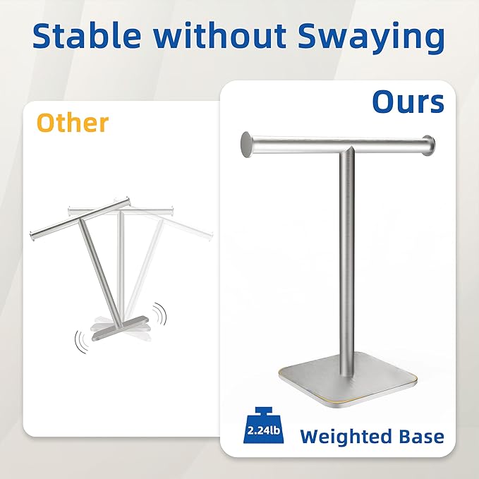 RUACQ T-Shape Hand Towel Holder Stand, Weighted Base Towel Rack, 304 Stainless - Image 3