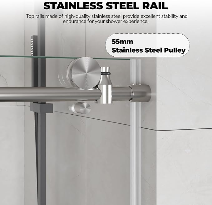 Frameless Sliding Shower Door, 6mm SGCC Tempered Clear Glass - Image 6