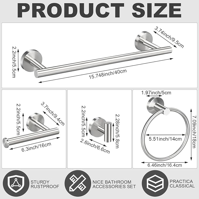 Blulu 30 Pcs Bathroom Hardware Set, Stainless Steel Towel Bar Set Includes 16 - Image 2