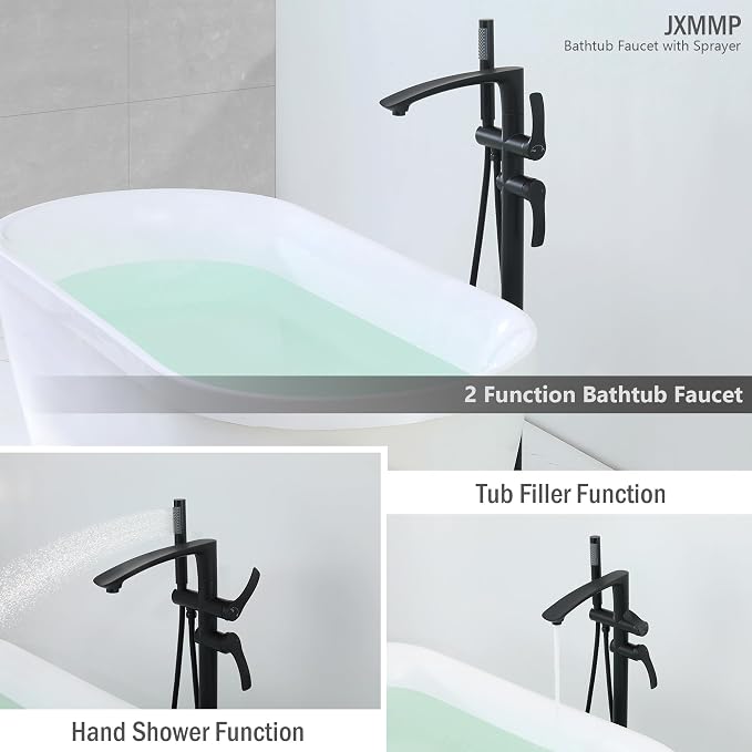 Freestanding Bathtub Faucets, Matte Black Stainless Steel Floor Mount Tub Filler - Image 5