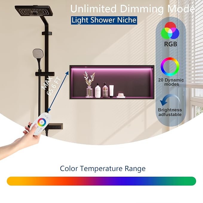RGB LED Light Shower Niche, Matte Black 30X12 in Stainless Steel Wall Niche - Image 4