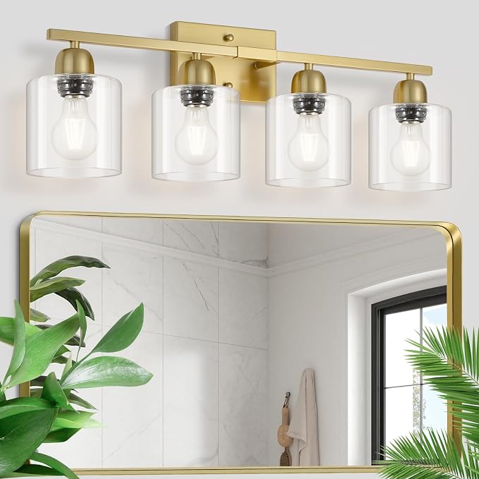 Modern Brushed Gold 4 Light Bathroom Light Fixtures, 24 inch Vanity Lights by FAISHILAN