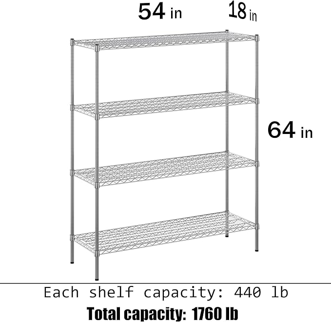 18" Deep x 54" Wide x 64" Height Wire Shelving Kit | 4-Tier | NSF Commercial - Image 3