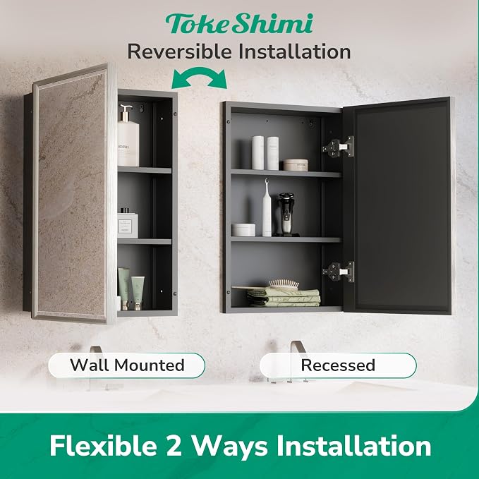 TokeShimi 24x30 Bathroom Mirrored Medicine Cabinet, Recessed Medicine Cabinet - Image 7