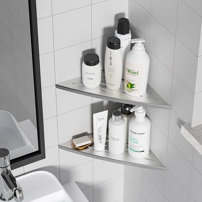 Corner Shower Shelf Brushed Nickel, 304 Stainless Steel 11.5” Recessed Corner - Image 3