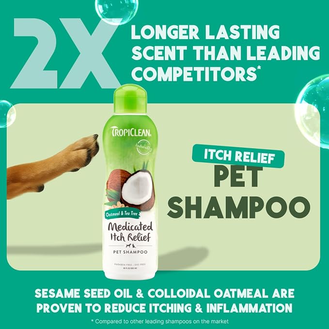TropiClean Oatmeal Dog Shampoo for Itchy Skin Relief, Soothing Medicated Itch - Image 3