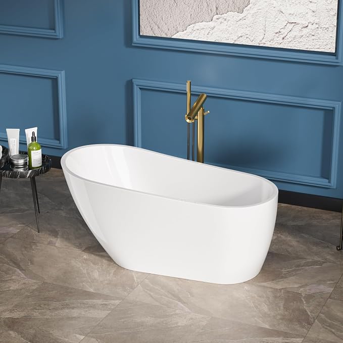 Sarlai 59 Inch Acrylic Freestanding Soaking Bathtub Contemporary Soaking White - Image 2
