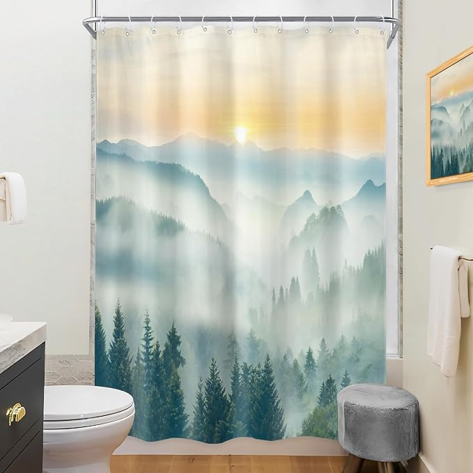 Riyidecor Small Stall Mountain Shower Curtain 54Wx78H Inch Rv Narrow Extra Long - Image 4