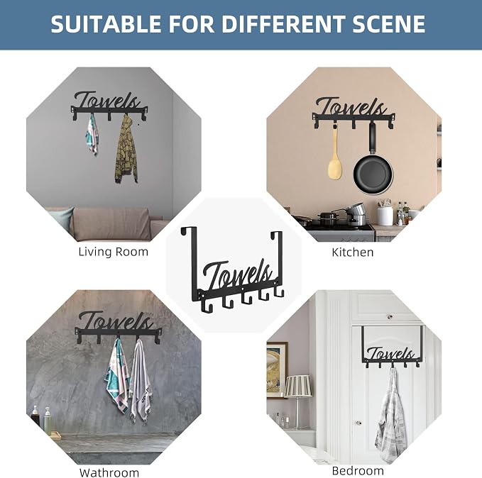 2 Pack Over The Door Hooks, Heavy Duty Over Door Towel Hanger - Image 7