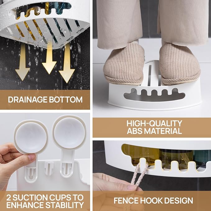 LEVERLOC Corner Shower Caddy Suction Cup, shower shelves suction cup, 2 Pack - Image 6