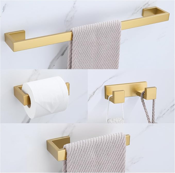 Brushed Gold Bathroom Hardware Set, 4-Piece Bath Towel Bar Set SUS304 Stainless by LairuierBathroomHardwareSet