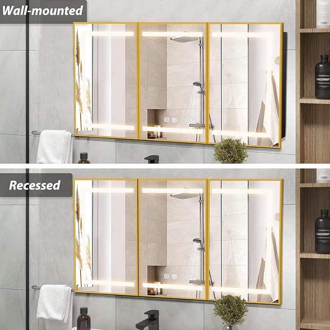 APRILSOUL 60X32 Inch Gold Bathroom Medicine Cabinet - Image 3