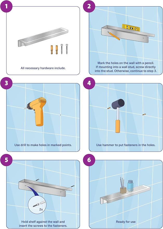 SereneDrains Stainless Steel Brushed Nickel Shower Shelf - Image 6