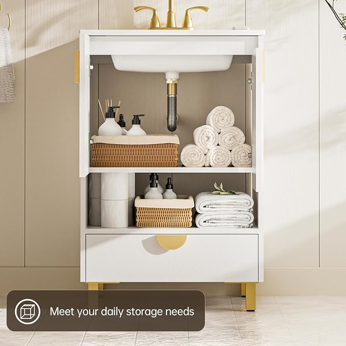 phiestina Fully Assembled 24 Inch White Modern Bathroom Vanity - Image 6