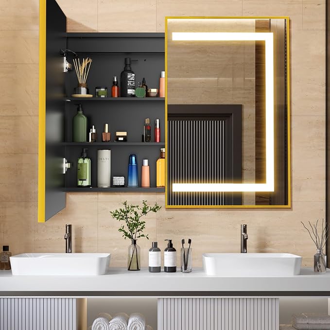 APRILSOUL 40X32 Inch Gold Bathroom Medicine Cabinet by Unknown