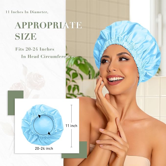 Reusable Shower Cap for Women, Large Waterproof Shower Essentials Bonnet - Image 3