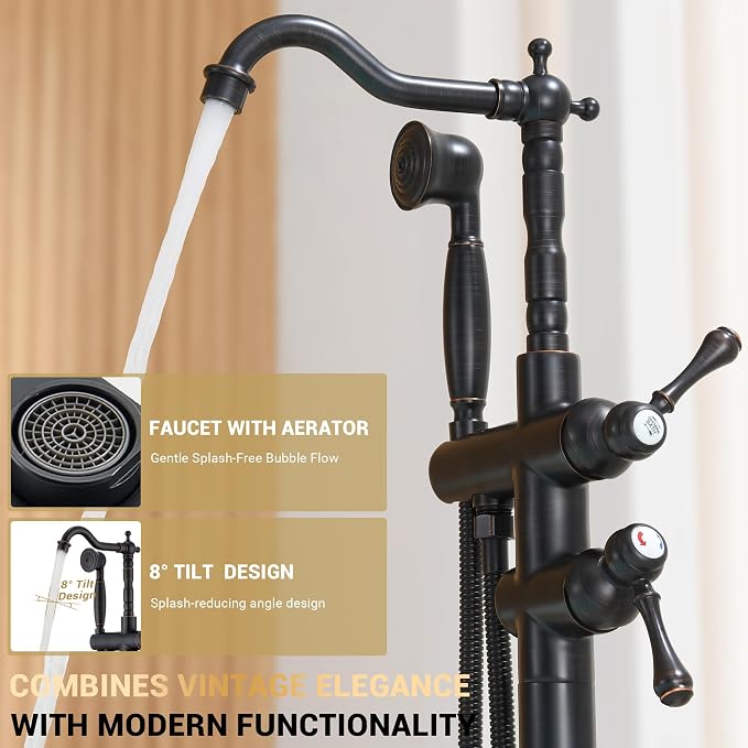 Oil Rubbed Bronze Freestanding Bathtub Faucet Sets Single Handle - Image 4