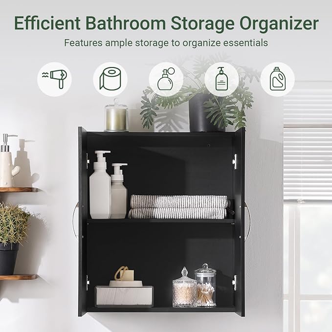 SoBuy Black Bathroom Wall Cabinet, Over The Toilet Storage Cabinet, Small Wall - Image 3