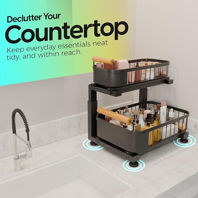Premium Heavy Duty Carbon Steel Under Sink Organizer, 2 Tier Pull Out Cabinet - Image 6