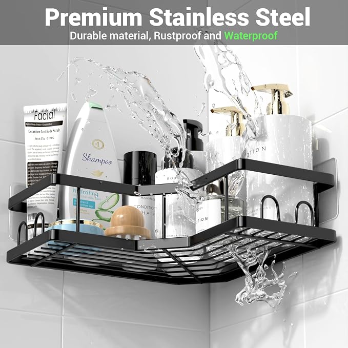 Corner Shower Caddy Bathroom Organizer Adhesive Shower Rack Bathtub Shelves - Image 4