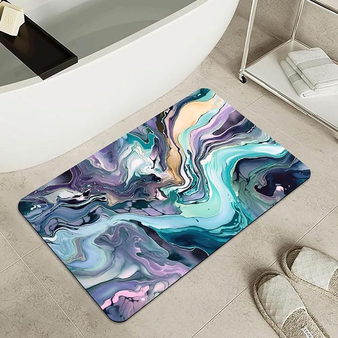 Bath Mat Rug, Cool colors abstract marble Non Slip Quick Dry Super Absorbent - Image 4