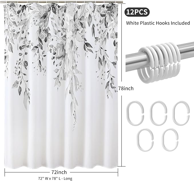 Colorful Star Grey Eucalyptus Waterproof Shower Curtain Set - Image 8
