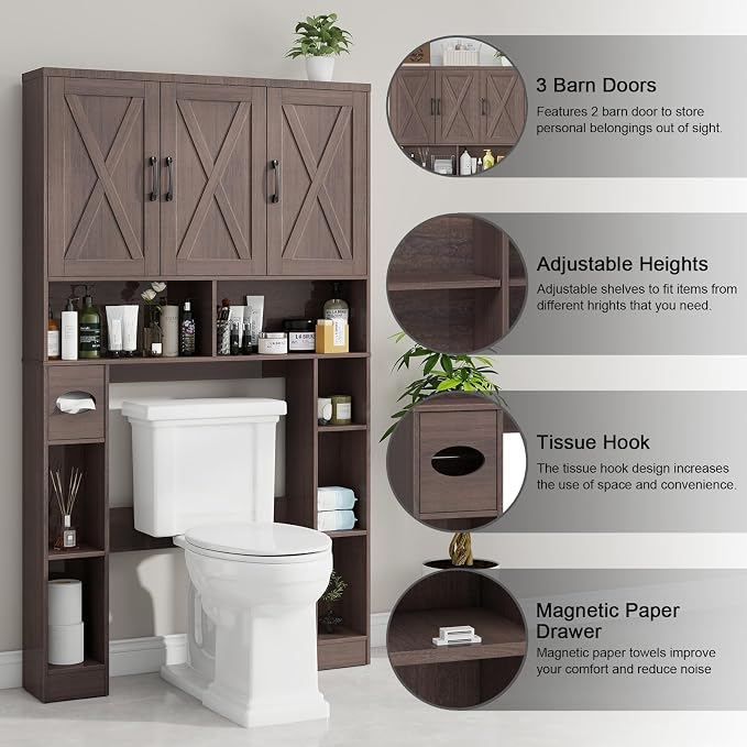 Over The Toilet Storage Cabinet, Farmhouse Toilet Cabinet Rack - Image 3