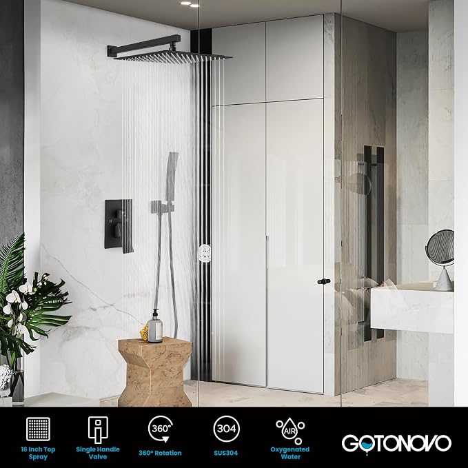 gotonovo Rainfall Bathroom Shower System Rain Shower Head and Handle Set Wall - Image 8
