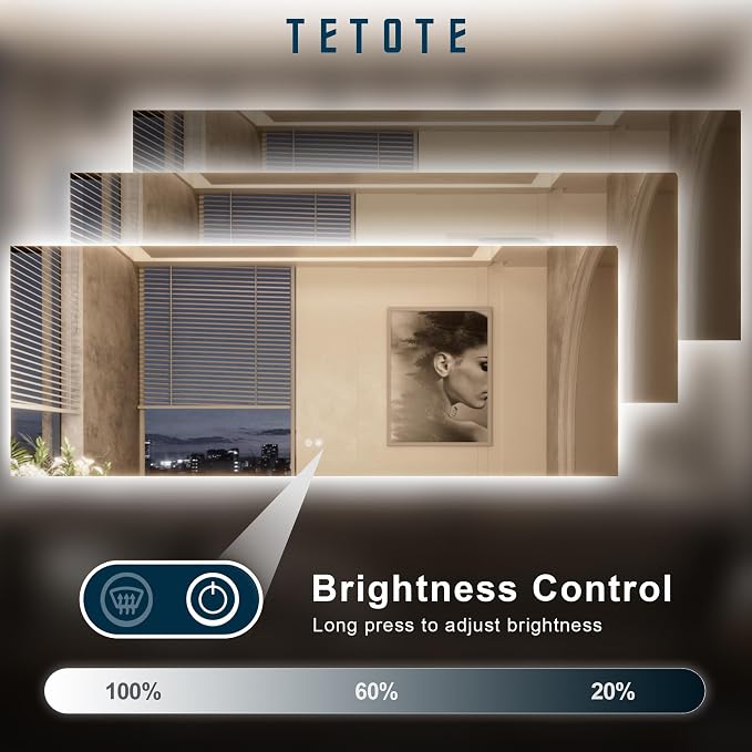 TETOTE 24 x 36 Inch LED Backlit Bathroom Mirror - Image 3