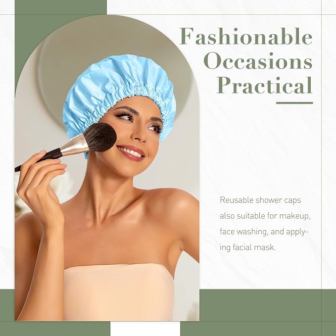 Reusable Shower Cap for Women, Large Waterproof Shower Essentials Bonnet - Image 2