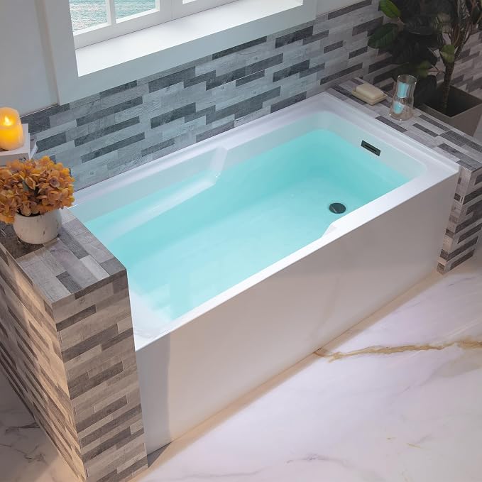 WOODBRIDGE 54" Acrylic Rectangular Alcove Soaking Bathtub in White - Image 2