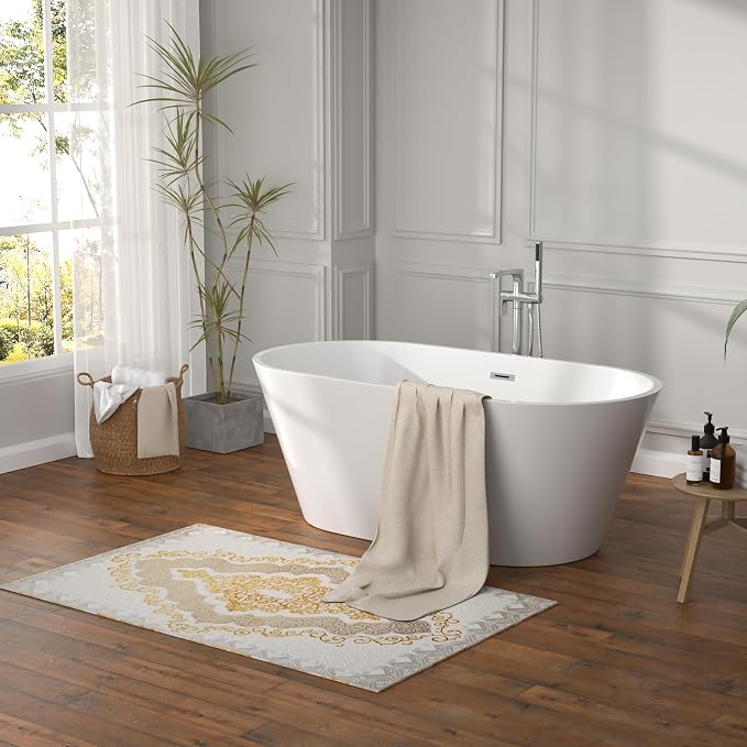 59" Freestanding Acrylic Bathtub White Roll Top Soaking Tub - Image 4