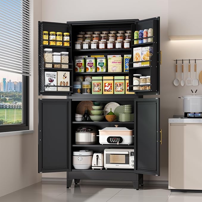 75" Tall Metal Kitchen Pantry Storage Cabinet, Freestanding Cupboard Storage - Image 8