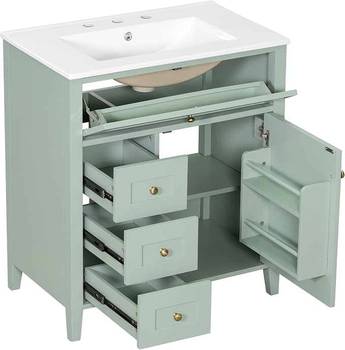 30" Bathroom Vanity with Sink Combo, Tip-Out Drawer, Solid Wood & MDF Modern - Image 9