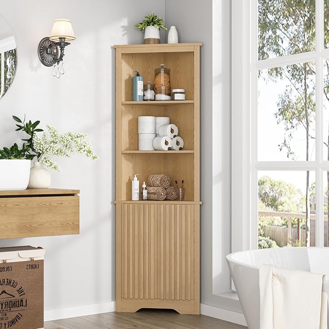 67" Tall Corner Cabinet with Doors, 5-Tier Fluted Corner Storage Cabinet with by Halitaa