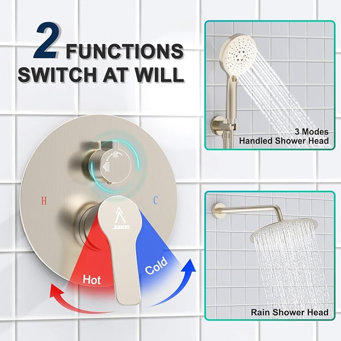 Shower Faucet Set 10IN Brass Rough-In Valve Body Trim Kit Rainfall Included - Image 6
