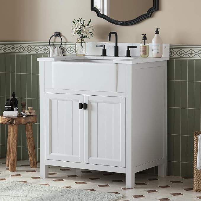 30 Inch Bathroom Vanity with Sink, Farmhouse Single Sink Bathroom Vanity with - Image 7