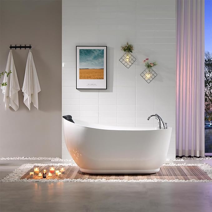 Empava 59 Inch Acrylic Freestanding Whirlpool Tub, Hydromassage Gracefully Oval by Empava