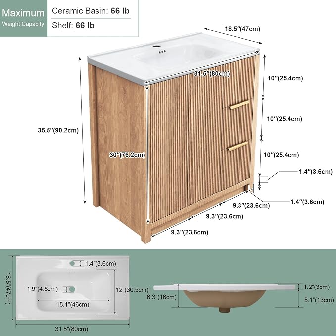 32 Inch Bathroom Vanity with Sink, Bathroom Vanity Cabinet with Single Sink - Image 2
