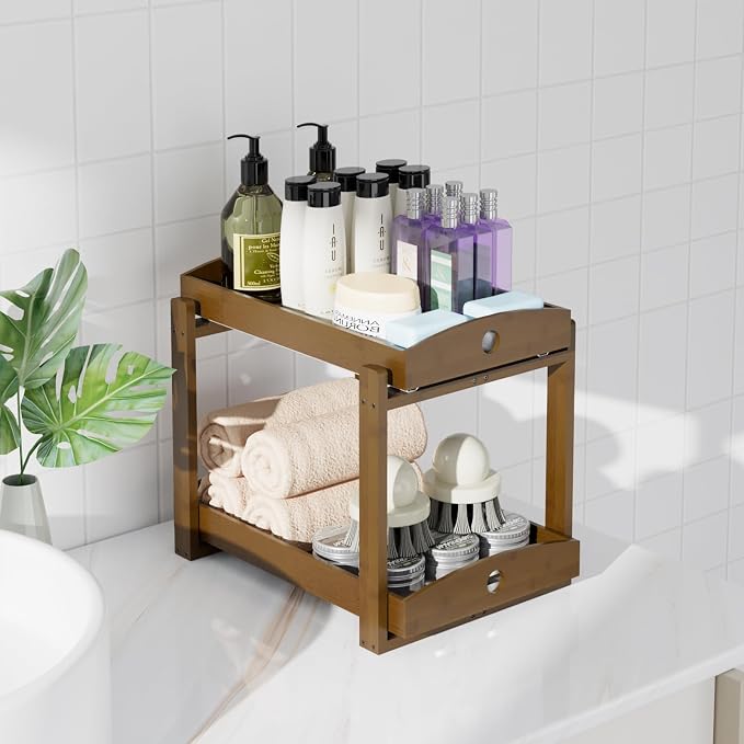 Bamboo Wood Under Sink Organizer 1 Pack, Pull Out Cabinet Organizer 2 Tier - Image 7