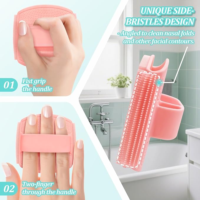 Soft Silicone Bath Glove & Face Scrubber Set 2PCS, 360° Anti-Slip & Hand-fit - Image 3