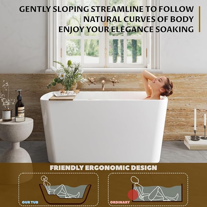 49" Acrylic Freestanding Soaking Bathtub, Matte Drain & Black Overflow - Image 3